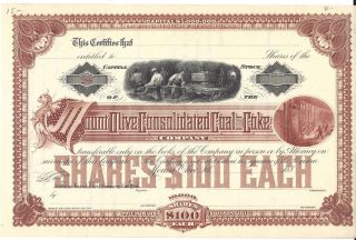 Mount Olive Consolidated Coal And Coke Company.  1880 ' S Unissued Stock Certificate photo