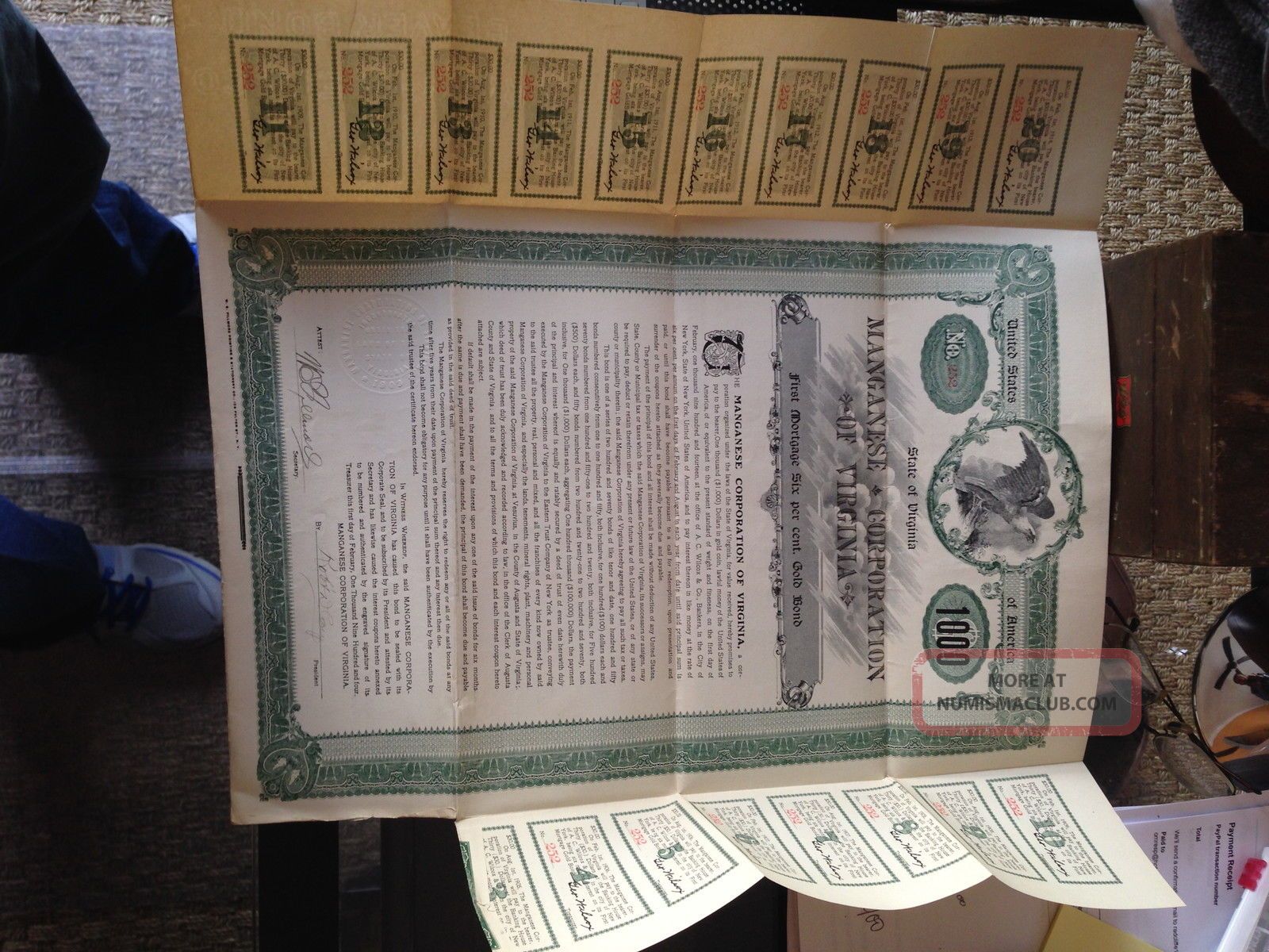 Vintage Antique $1000 Gold Bond Certificate