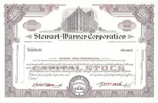 Stewart - Warner Corporation. . . . .  Specimen Stock Certificate photo