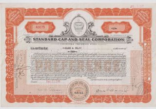 Standard Cap And Seal Corporation. . . . .  1940 Stock Certificate photo