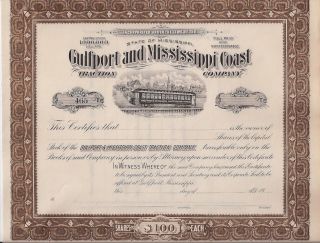 Gulfport And Mississippi Coast Traction Company. . . .  Unissued Stock Certificate photo