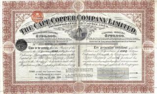 Uk Gb Bond 1909 Cape Copper Co 5 Shares £10 Deco Coup photo