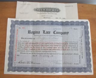 1912 Regina Lace Company Preferred Stock Certificate photo