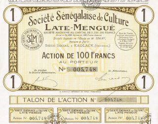 Africa Senegal Culture Late - Mengue Company Stock Certificate 1927 photo