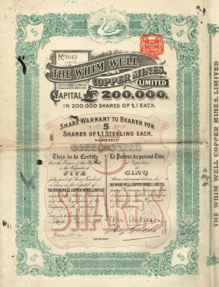 Australia Whim Well Copper Mines Stock Certificate 1911 photo