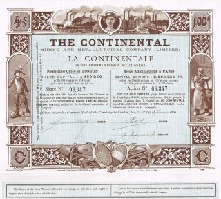 England Continental Mining & Metallurgical Company Stock Certificate 1890 photo