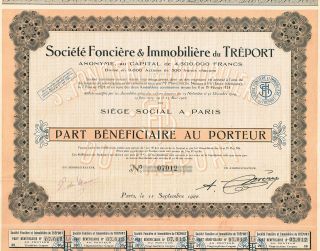 France Treport Real Estate Company Stock Certificate 1926 photo