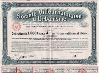 France Villeurbannaise Planning Company Stock Certificate 1931 photo