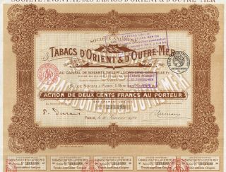 France Overseas Oriental Tobacco Company Stock Certificate 1924 photo
