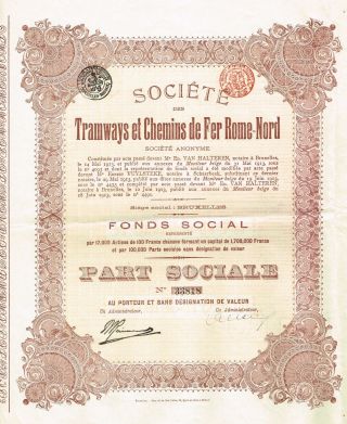 Italy Tramways & Railways Of North Rome Stock Certificate 1915 photo