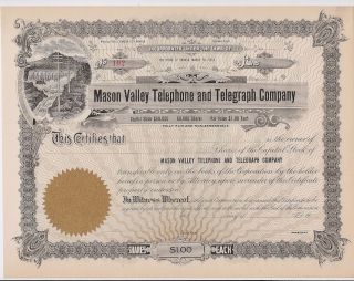 Mason Valley Telephone And Telegraph Company. . .  Unissued Stock Certificate photo