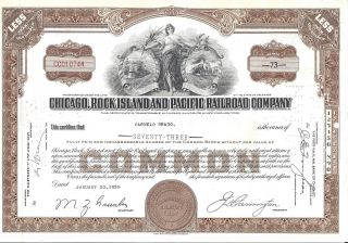 Chicago,  Rock Island And Pacific Railroad Company. . . .  1957 Stock Certificate photo