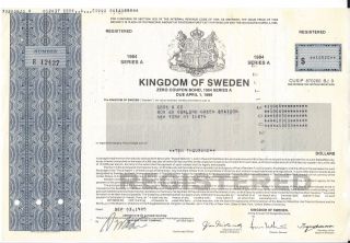 Kingdom Of Sweden. . . . . . . .  Bond Due April,  1999 photo