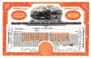 York,  Chicago And St.  Louis Rr 1950 Orange Stock Certificate photo