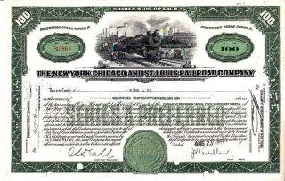 York,  Chicago And St.  Louis Rr 1955 Green Stock Certificate photo