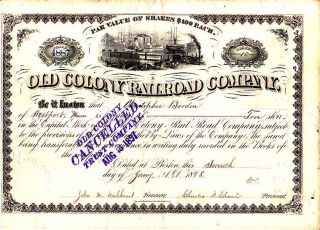 Old Colony Railroad Company Ma 1878 Stock Certificate photo
