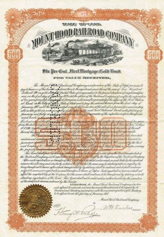 Usa Mount Hood Railroad Company Gold Bond Stock Certificate 1907 photo