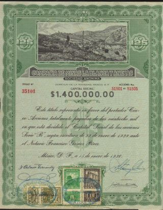 Mexico La Blanca Mining Company Bond Stock Certificate 1936 W/coupons photo