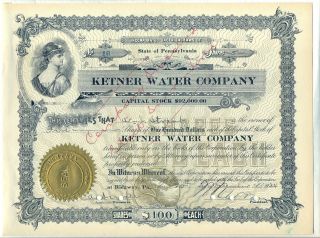 Ketner Water Company Stock Certificate Ridgway Pennsylvania photo