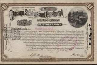 Usa Chicago St Louis & Pitsburgh Railroad Company Stock Certificate 1883 photo