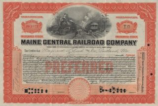 Usa Maine Central Railroad Company Stock Certificate 1918 photo