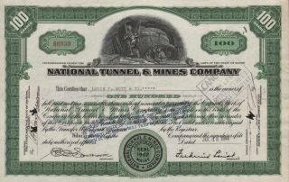 Usa National Tunnels & Mines Company Stock Certificate photo