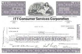 Itt Consumer Services Corporation. . . . .  1977 Stock Certificate photo
