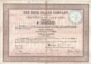 Netherlands Holland Usa Bond 1911 Rock Island Co $1000 Coupons Uncancelled photo