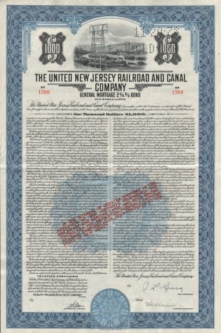 Usa United Jersey Railroad & Canal Co Stock Certificate photo