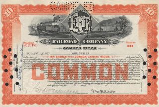 Usa Erie Railroad Co Stock Certificate Cm Stock 1934 photo