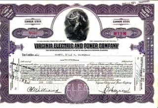 Virginia Electric And Power Company Va 1951 Stock Certificate photo