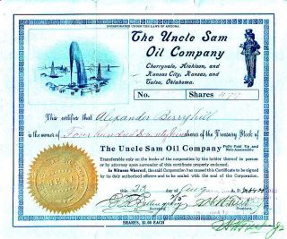 Uncle Sam Oil Company Az 1922 Stock Certificate photo