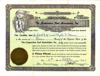 Cooperative Fuel Association Inc Dc 1963 Stock Certificate photo