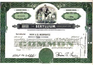 Beryllium Corporation 1965 Stock Certificate photo