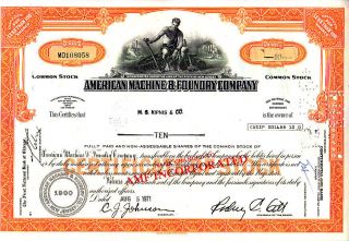 American Machine & Foundry Company Nj 1971 Stock Certificate photo