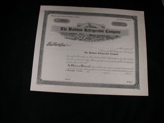Baldwin Refrigerator Company Stock Certificate (burlington,  Vermont) photo