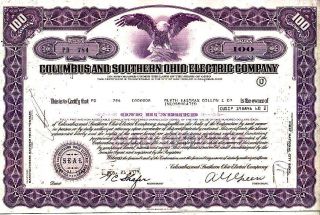 Columbus & So.  Ohio Electric Oh 1974 Stock Certificate photo