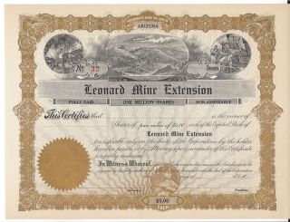 Leonard Mine Extension, . . . . . . . . .  Unissued Stock Certificate photo