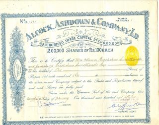India - Alcock,  Ashdown & Co.  Ltd.  2 Different Share Certificates photo