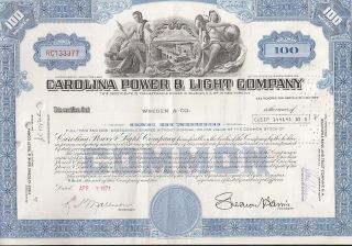 Carolina Power & Light Company. . . . .  1971 Stock Certificate photo