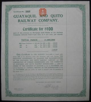 Ecuador Guayaquil And Quito Railway Company $100 Bond photo