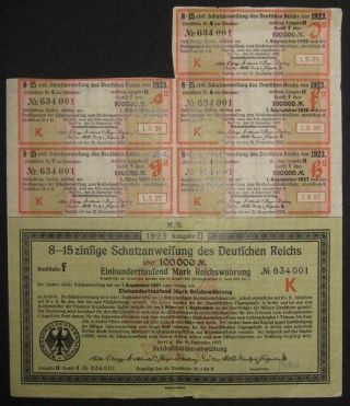 Germany German 8 - 15% Bond 100.  000 Mark With Coupons photo