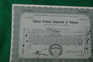 Stock Certificate - Depression Era/ Tobacco Products Corp.  Of Delaware photo