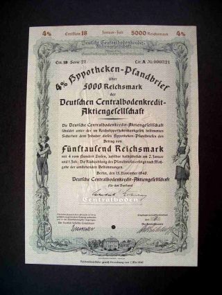 Germany German 1940 Hypotheken Pfandbrief 5000 Rm Bond Share Loan photo