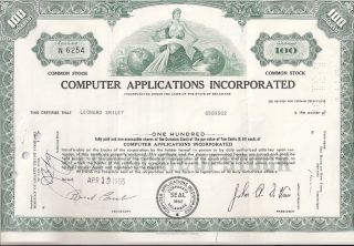 Computer Applications Incorporated. . . .  1967 Stock Certificate photo