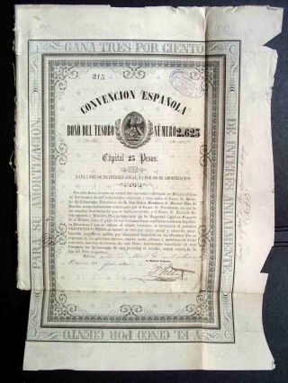 Mexico 1854 Convencion Española 25 Pesos Bond Share Loan Stock Certificate photo