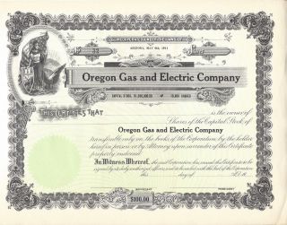 Oregon Gas And Electric Company. . . .  Unissued Stock Certificate photo