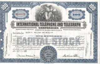International Telephone And Telegraph Company. . . . . .  1958 Stock Certificate photo