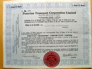 Peru Peruvian 1956 Transport Corporation $1 Bond Share Loan Stock Rare photo