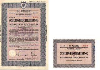 Germany Munchen 1929 City 8% 100 Rm Share Bond Aktie Ef photo